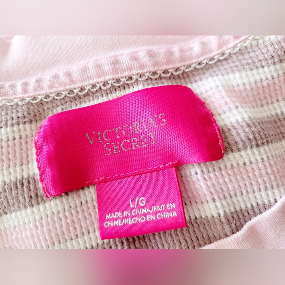 Victoria's Secret Thermal Stretch Cotton Striped Pink/Gray Women's Pajama Set L - Picture 2 of 16